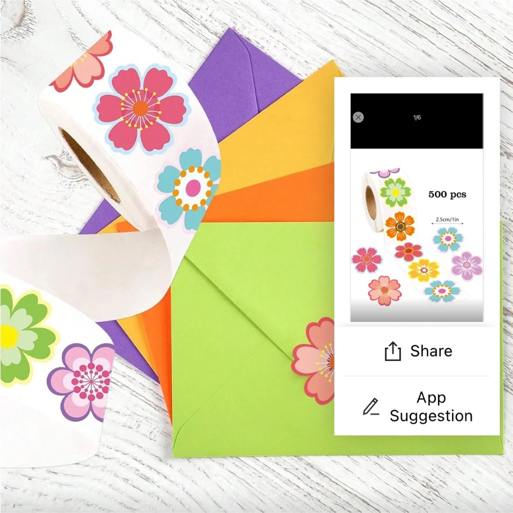 500 Colorful Flower Stickers 8 Bright Designs - Picture 2 of 7